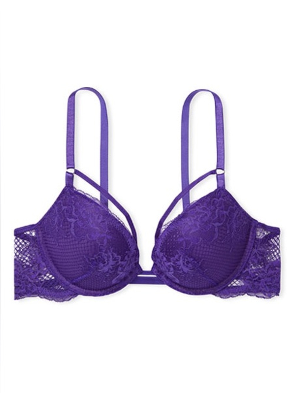 VS Bombshell bra VERY SEXY Push-Up Bra Fishnet Floral Lace Brilliant Purple 32A